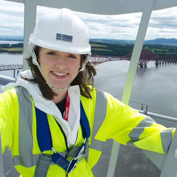 Engineering student working on a bridge