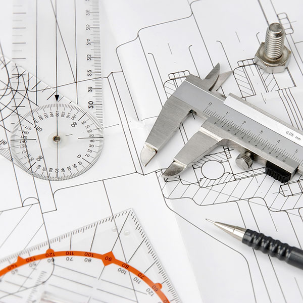 engineering tools on technical drawing