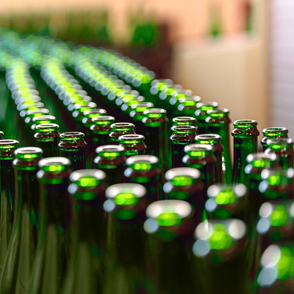 bottles on production line
