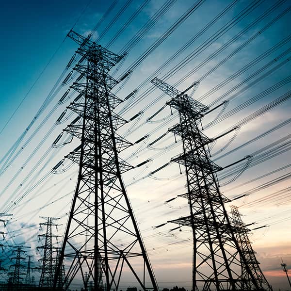 network of pylons at dusk.