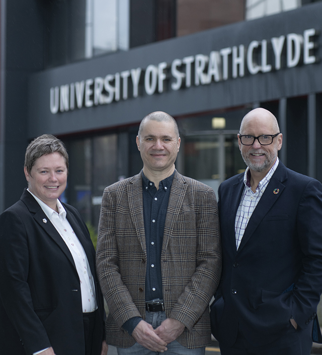 University of Strathclyde Chief Commercial Officer Gillian Docherty , Scottish National Investment Bank Exec Director of Partnerships & Engagement David Ritchie, and Hunter Centre for Entrepreneurship Director of SME Growth Programmes John Anderson. 