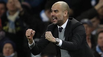 Pep Guardiola celebrating