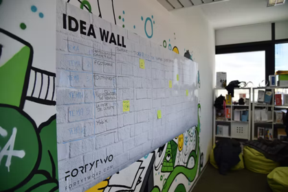 A picture of an idea wall where staff can write ideas