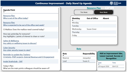 A dashboard displaying a meeting agenda