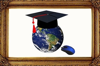A globe with a ortarboard hat and a computer mouse Image by chiplanay from Pixabay