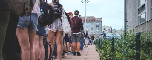 Students waiting in a queue