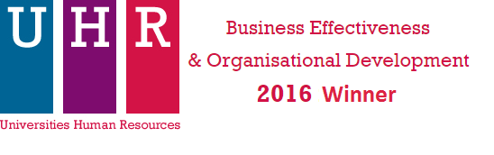 universities human resources logo which states 'business effectivemess & organisational development 2016 winner'