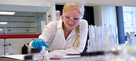 Student doing chemistry experiment, nanoscience and materials chemistry 