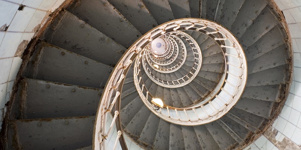 Looking up a spiral staircase