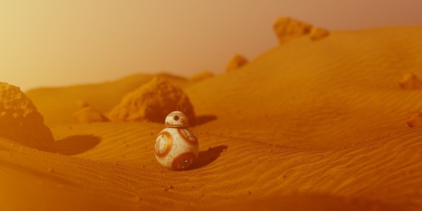 A robot in a desert landscape