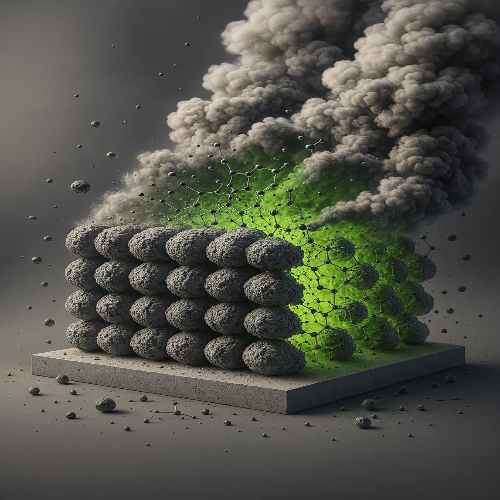 Grey balls stacked in rows of four with smoke coming out of them