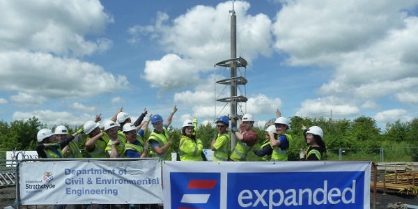 Strathclyde Civil & Environmental Engineering students with completed tower 