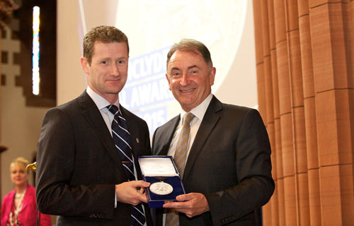 David Cunningham receiving his Strathclyde Medal from Professor Sir Jim McDonald