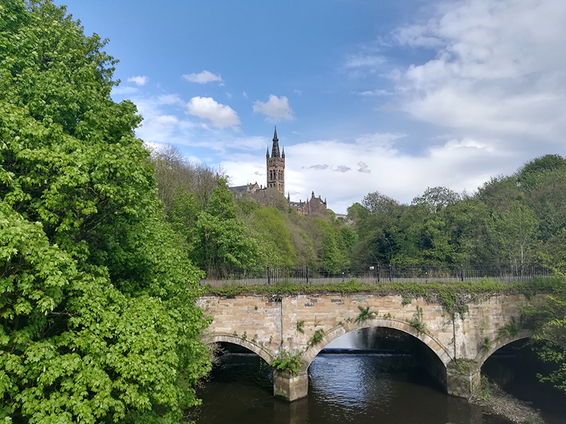 View of River Kelvin, Kelvingrove Park and Glasgow University Tower