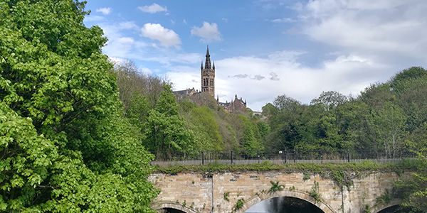 View of River Kelvin, Kelvingrove Park and Glasgow University Tower