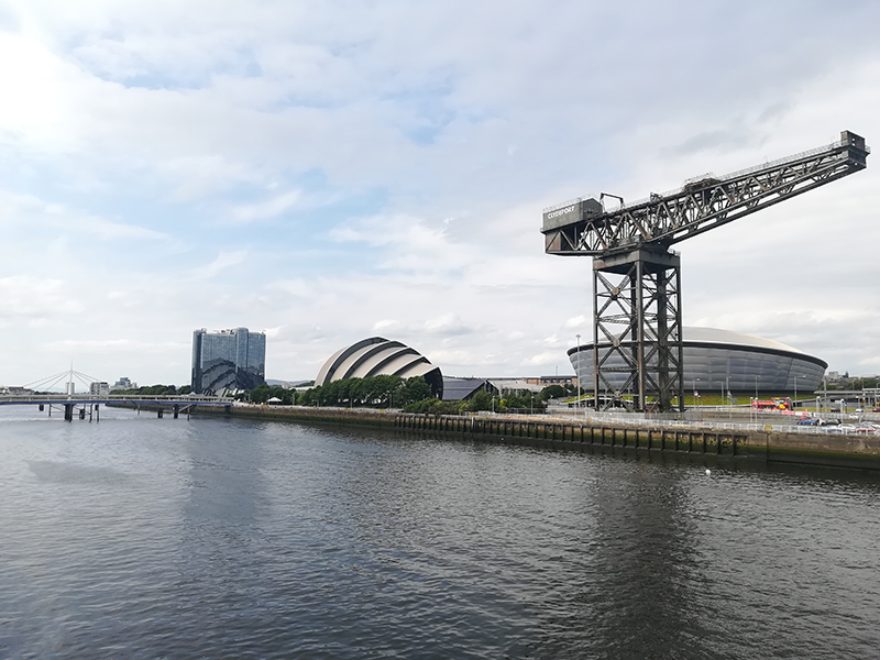 River Clyde with the SSE Hydro, SEC and Finnieston Crane in background 