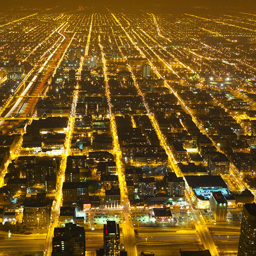 Sky view of a city at night time