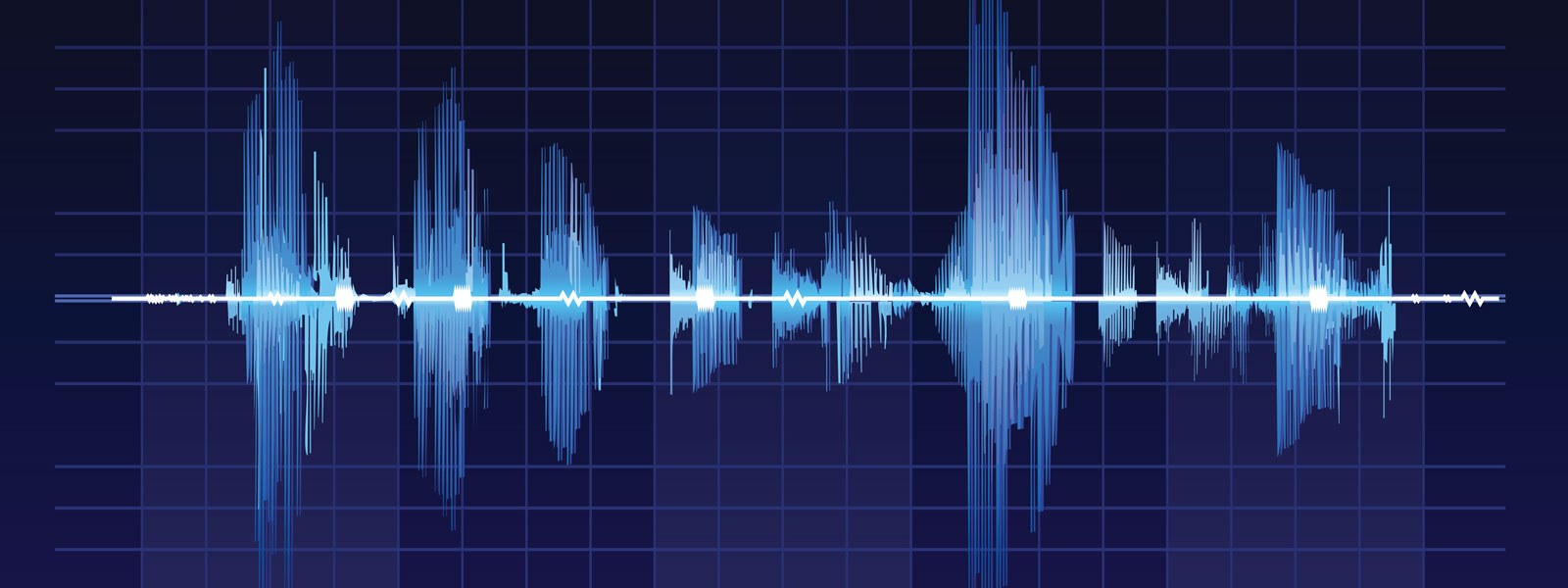 an audio soundwave on a blue checkered background
