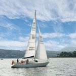 Catalina Yacht in water against a blue sky