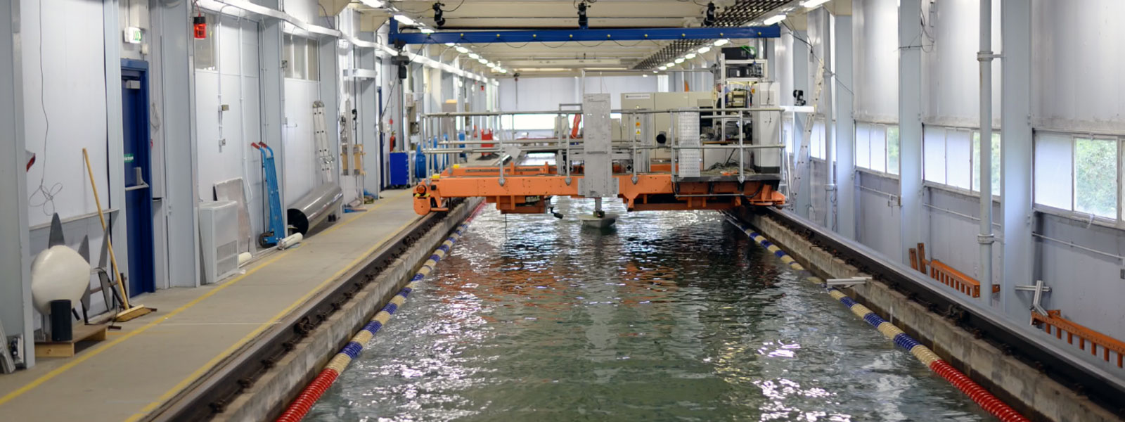 a moving platform sits on a wave tank