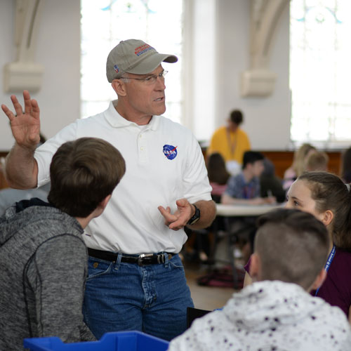 Rick Scheuring with students at Space School