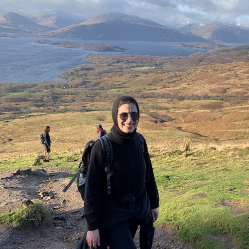 Nour A Kh A A Alfoudari on a hill in Scotland