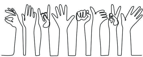 continuous line art vector illustration Various people showing sign language signs continuous line art vector illustration Various people showing sign language signs