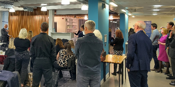 Professor Norrie address colleagues and friends at a social event at the University of Strathclyde.