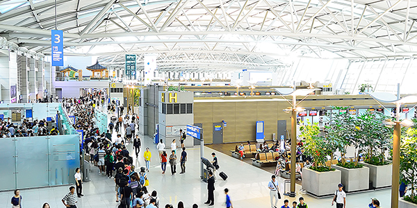 People in transit at Incheon Airport, Seoul, South Korea