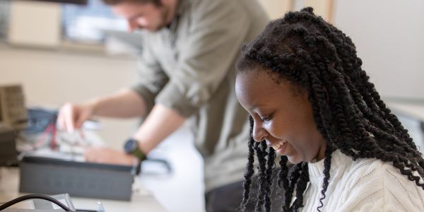 Students working at a lab bench