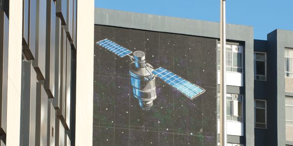 Mural of satellite in space Mural of satellite in space