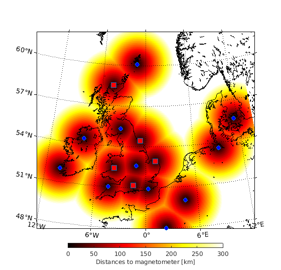 Map of UK magnetometers Map of UK magnetometers