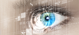 Photo of eye reading digital data