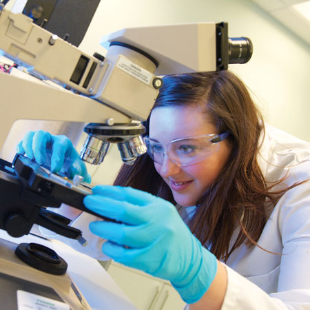 Student with microscope