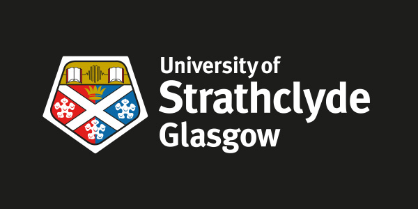 University of Strathclyde Glasgow crest logo on a black background.