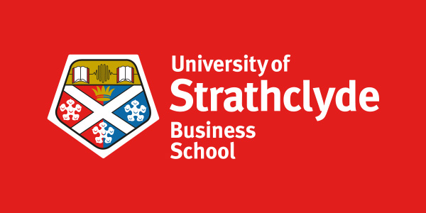 University of Strathclyde Business School logo on a red background.