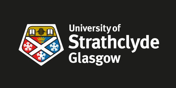 University of Strathclyde Glasgow full colour logo on a back background.