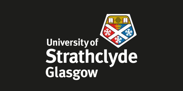 University of Strathclyde Glasgow crest logo on a black background.