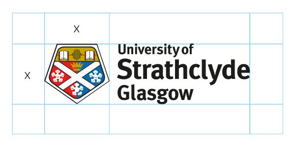University of Strathclyde Glasgow crest logo with the exclusion zone highlighted.