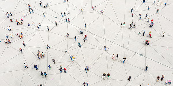 People walking in a city square