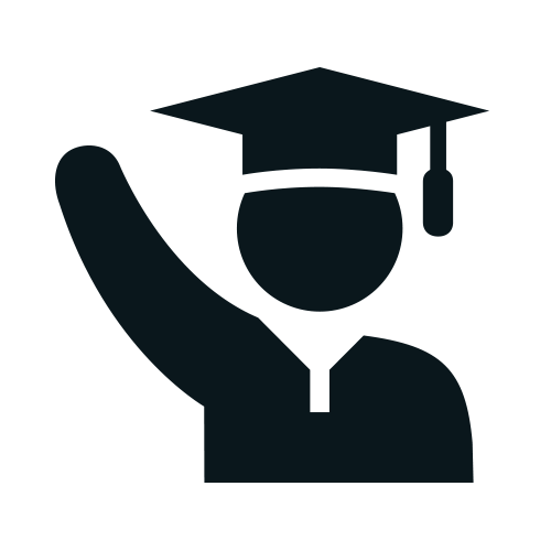 Icon depicting graduate with arm in air.