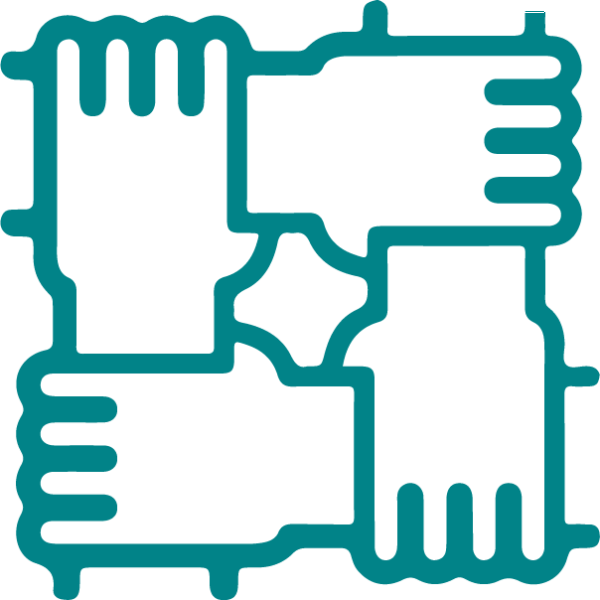 Four hands joining by the wrists