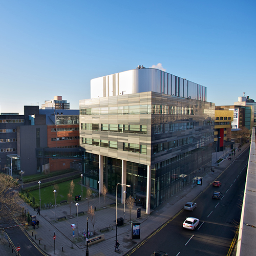 Strathclyde Institute of Pharmacy & Biomedical Sciences building and Cathedral Street