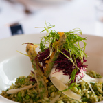 Garden Herb Risotto, Tempura Vegetables, Soft Poached Egg and a Drizzle of Truffle Oil