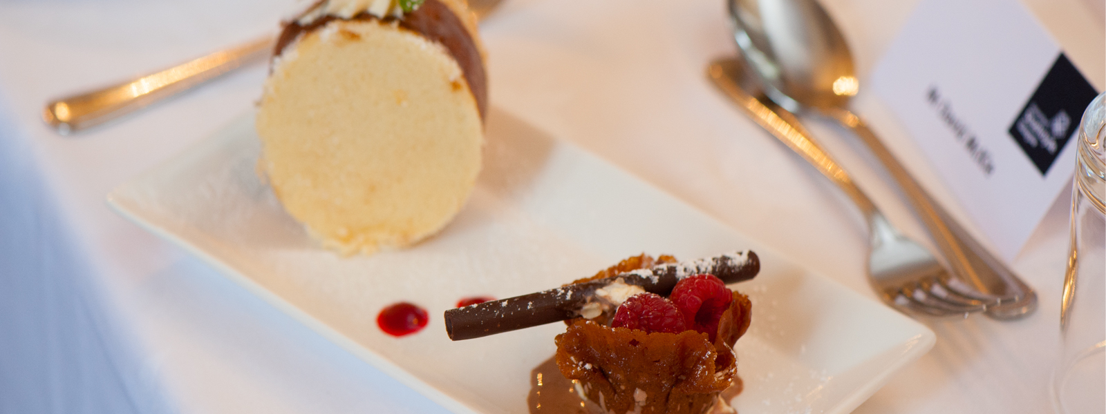 Milk Chocolate Mousse, Brandy Snap Basket filled with Summer Berries, Chocolate Sauce and Ice Cream