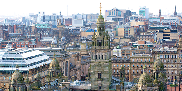 View over Glasgow City Chambers and the city skyline
