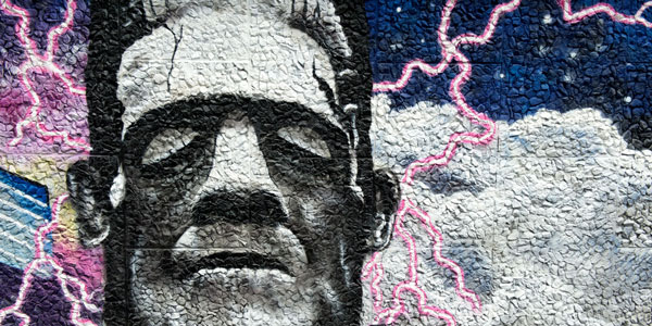 a painting of frankenstein on the strathclyde wonderwall