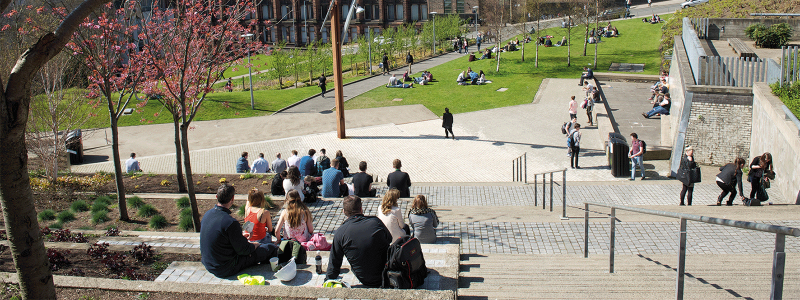 Students on campus, Rottenrow Gardens