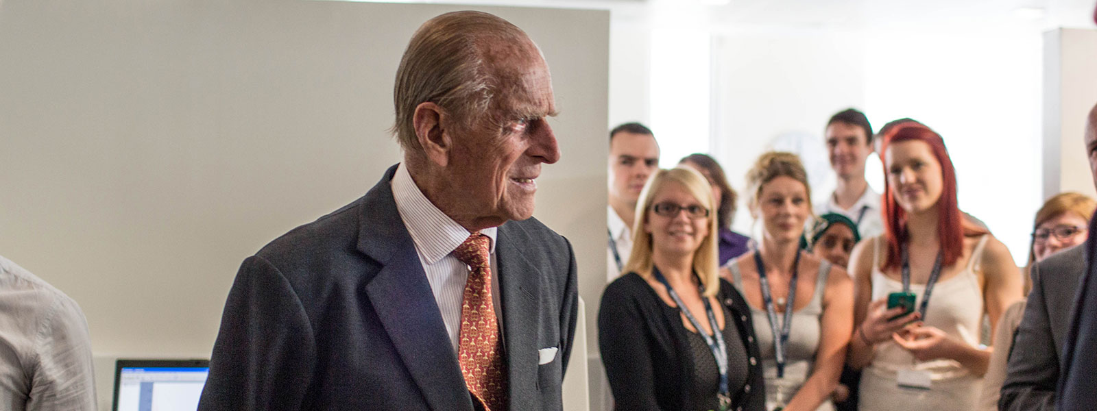The Duke of Edinburgh meets with young researchers in the Technology & Innovation Centre.