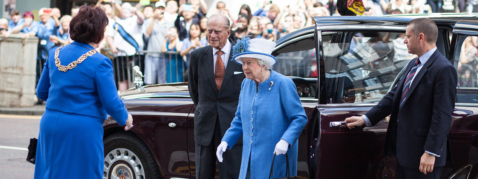 The Queen and The Duke of Edinburgh arrive at the Technology & Innovation Centre.